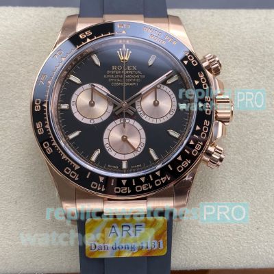 ARF Super Clone Rolex 4131 Daytona Rose Gold Black Face Oysterflex Watch 